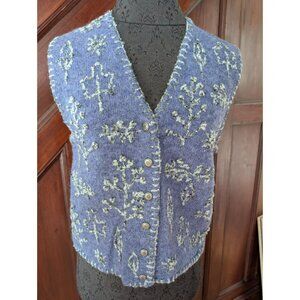 Hand-Embroidered Wool Vest By Portraits Northern Isles Purple Floral S/P
